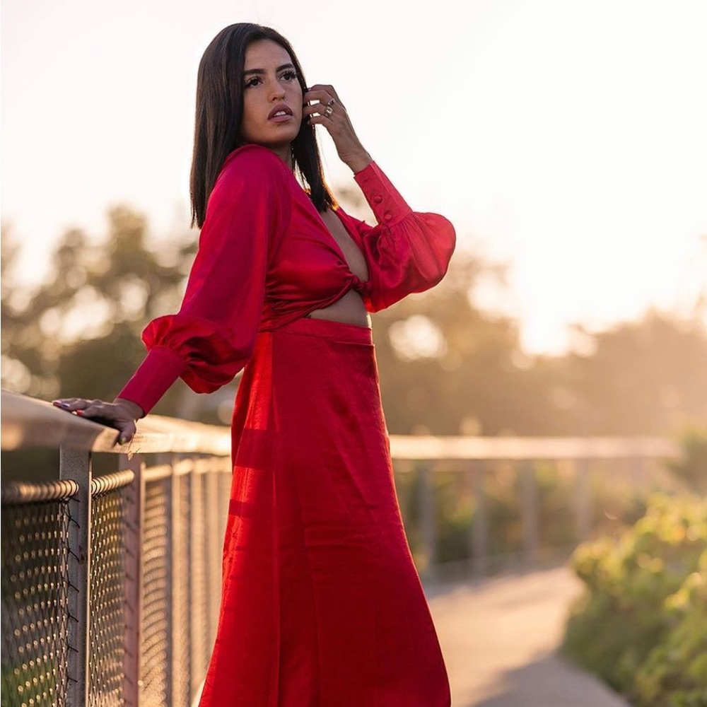 Long sleeve red silk NASTYGAL dress